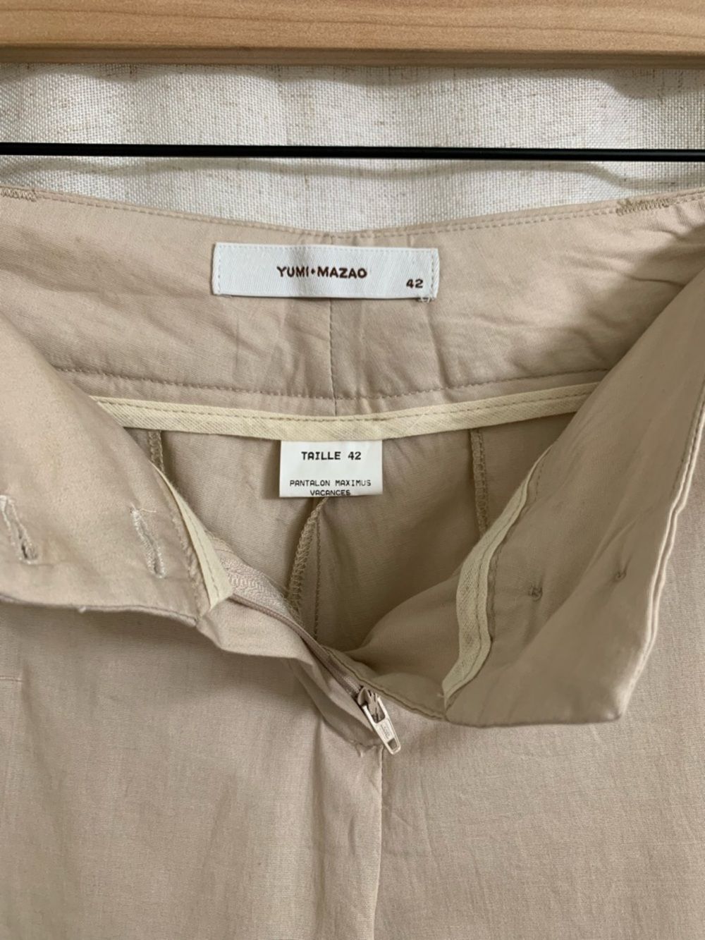 Yumi Mazao France Beige Straight-Leg Dress Pants Chino Cotton Crisp Lightweight - Picture 9 of 10